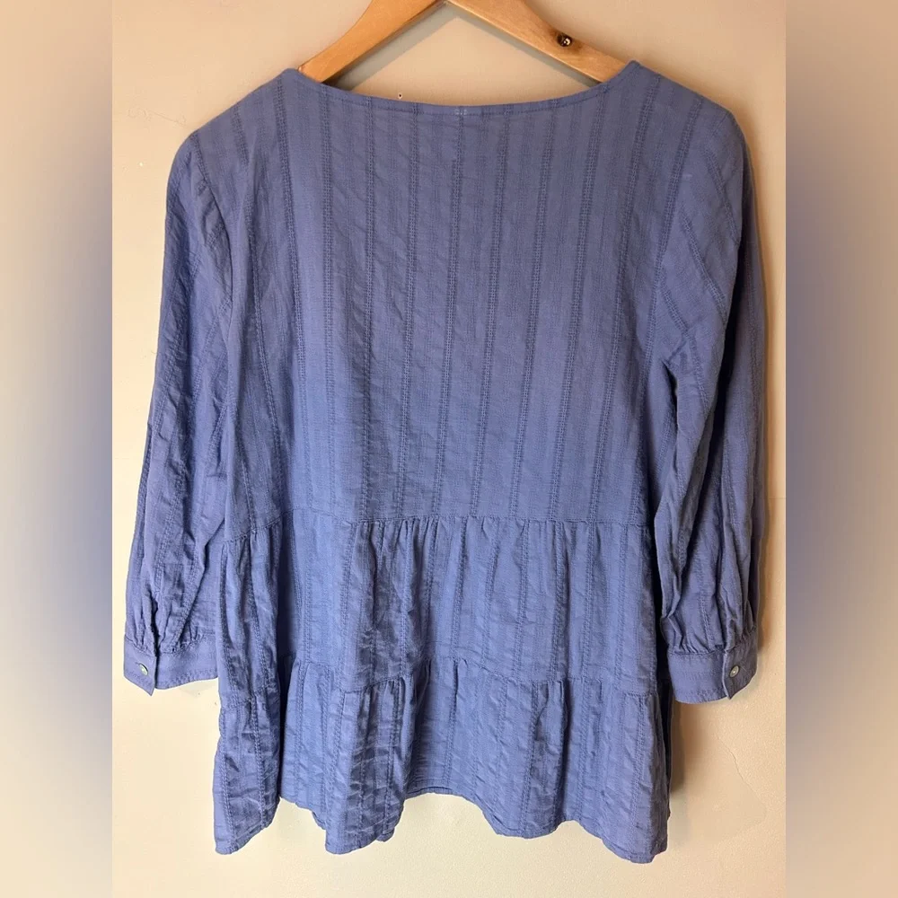 J. Jill 100% Cotton Dusty Blue Tiered 3/4 Sleeve Blouse Casual Size S Boho Flowy - Picture 6 of 10